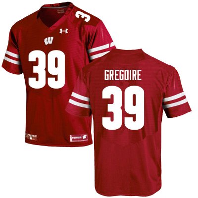 Men's Wisconsin Badgers NCAA #39 Mike Gregoire Red Authentic Under Armour Stitched College Football Jersey RH31I88BI